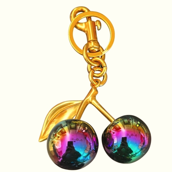 No brand Accessories - NEW Irridescent Large Cherry Purse Charm with Matte Gold Accents